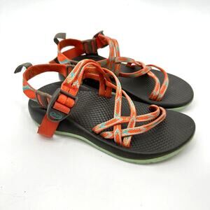 CHACOS Girl's Orange Teal Strappy Sandals // 3